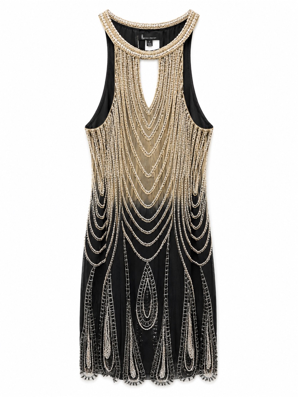 Camille La Vie Black Dress with Gold Beaded Overlay